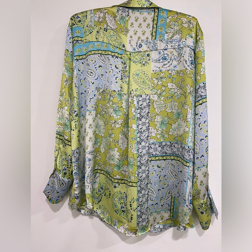 Zara Green and Light Blue Patchwork Paisley Button-Down Shirt - Picture 2 of 3